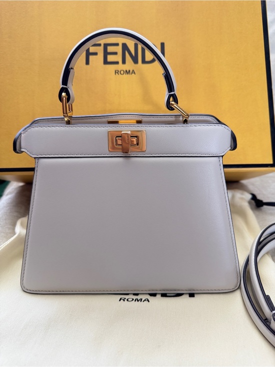 Fendi Handbags - Fendi Cream Structured Top Handle Crossbody Bag with Gold Hardware